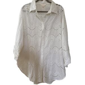 ADIVA White Button Up Shirt Women's Size 2XL Eyelet Cottagecore Coastal Timeless